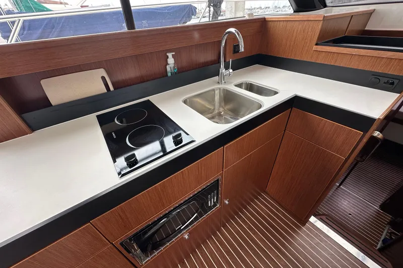 Slide: The Image of Modern kitchen interior of 2017 Bavaria Virtess 420 Fly yacht with stove and sink. - 20