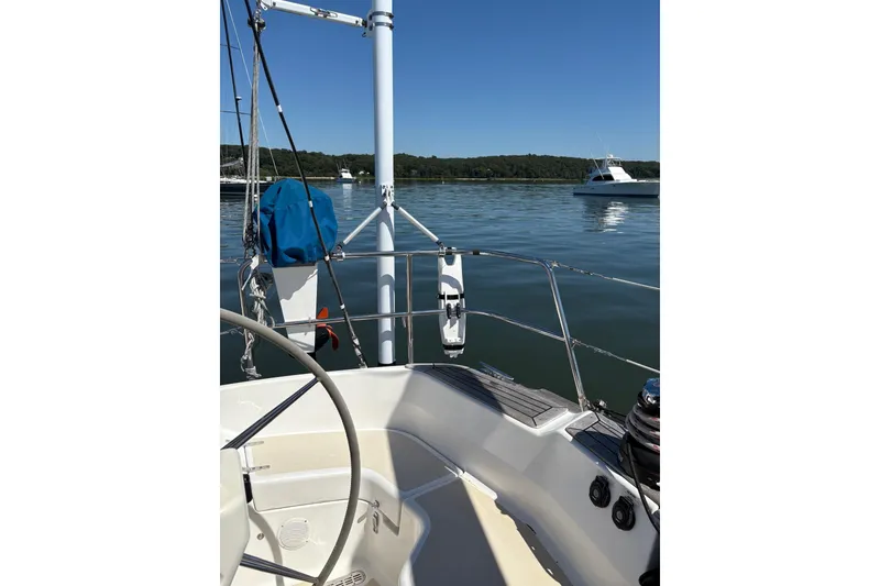 Slide: The Image of Sailboat cockpit view on calm water, Tartan 4100, 2005 model. - 44