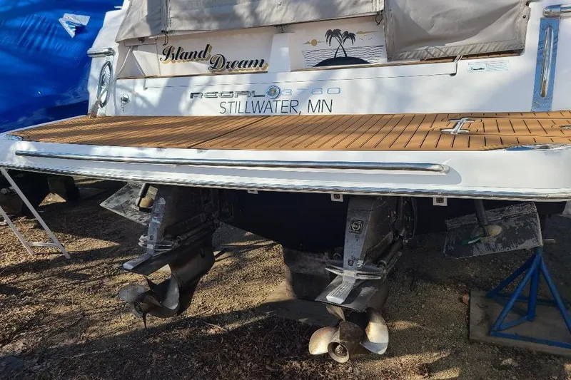 Slide: The Image of 2009 Regal Commodore 3760 IB boat with dual propellers, docked in Stillwater, MN. - 23