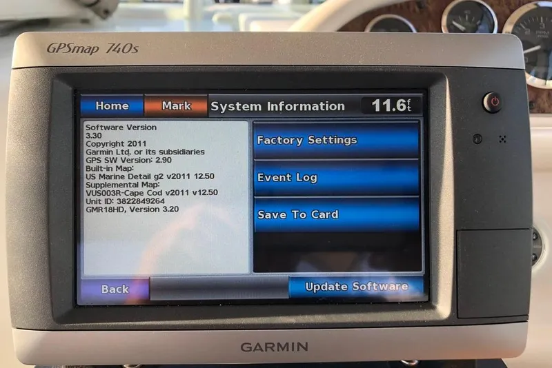 Slide: The Image of Garmin GPSmap 740s displaying system information on a 2001 Sea Ray 290 Sundancer boat. - 11