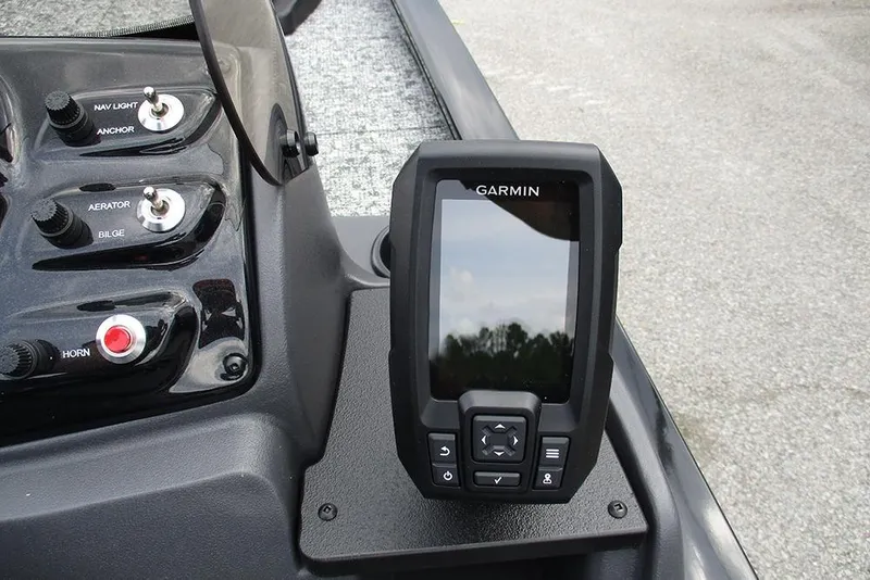 Slide: The Image of Control panel and Garmin device on 2026 Tracker Pro 170 boat dashboard. - 24