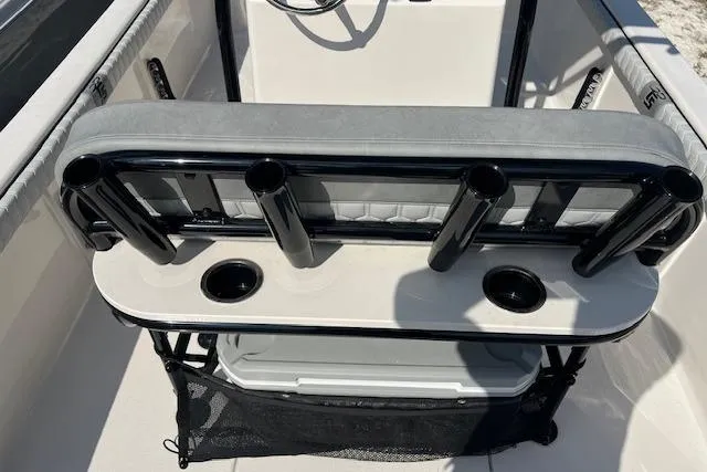 Slide: The Image of 2026 Carolina Skiff 23 LS boat interior with rod holders and seating. - 3