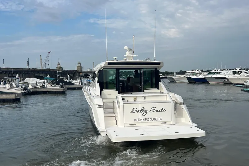 Slide: The Image of 2023 Tiara Yachts C44 Coupe docked at marina, Hilton Head Island, SC. - 18