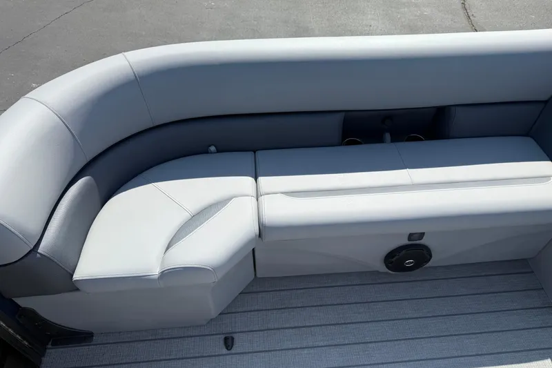 Slide: The Image of 2026 Bentley Pontoons Legacy 240 Cruise XL interior seating with sleek, modern design. - 17