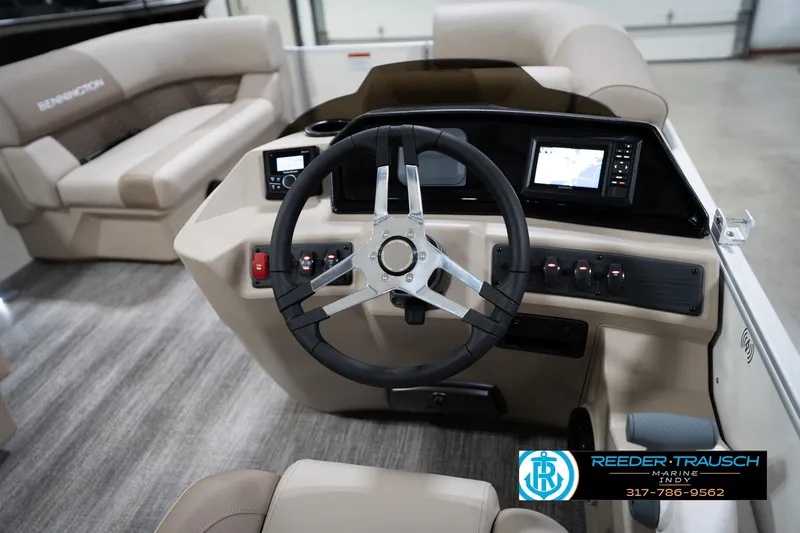 Slide: The Image of 2026 Bennignton 168 SL boat interior with steering wheel and control panel. - 28