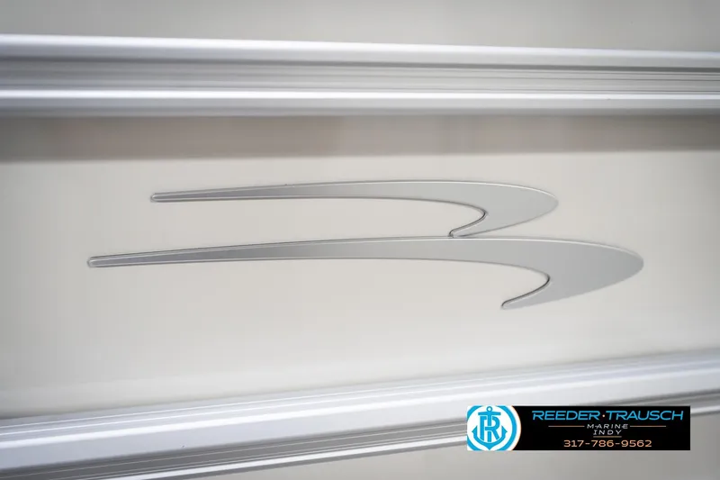 Slide: The Image of 2026 Bennignton 168 SL boat logo with Reeder-Trausch Marine contact details. - 46