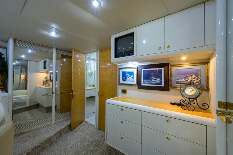 Slide: The Image of Lazzara 80 LOST TEXAN - Forward Stateroom Storage & TV - 22