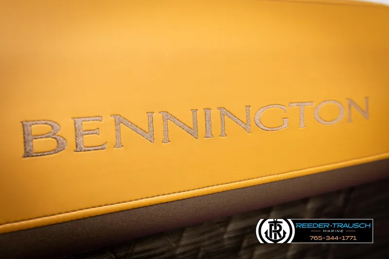 Slide: The Image of 2026 Bennington MFBSE boat seat with embroidered logo, Reeder-Trausch Marine branding. - 40