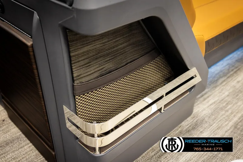 Slide: The Image of 2026 Bennington MFBSE boat interior detail with modern design and metallic accents. - 43