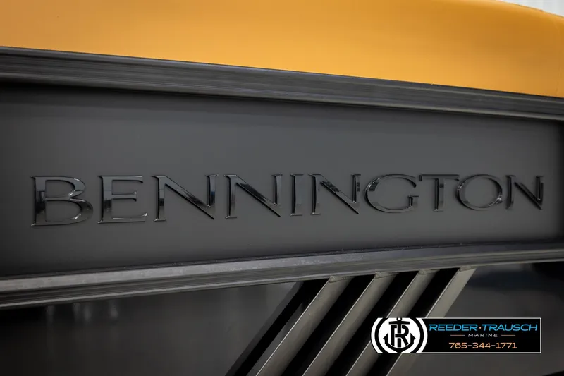 Slide: The Image of 2026 Bennington MFBSE boat with Reeder-Trausch Marine branding. - 50