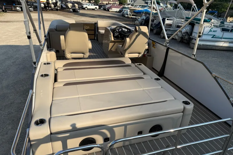 Slide: The Image of 2026 Bentley Pontoons Legacy 243 Swingback EXT with spacious seating and modern design. - 12