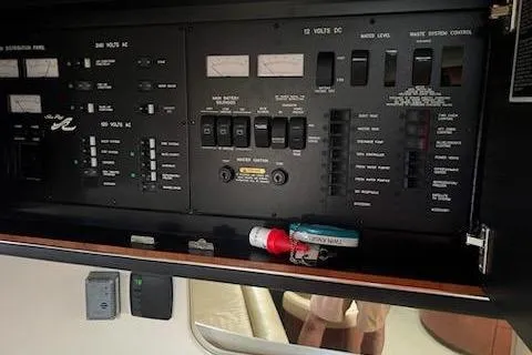 Slide: The Image of Electrical control panel of a 2003 Sea Ray Sundancer 460 yacht. - 38