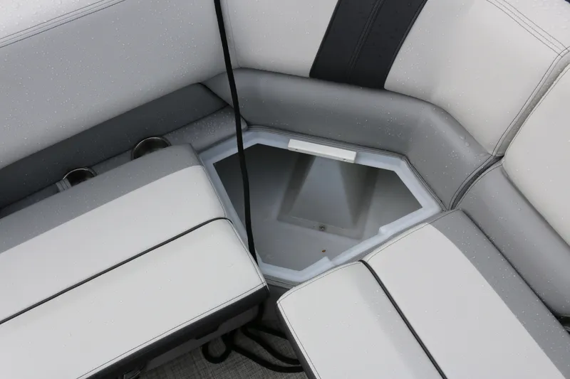 Slide: The Image of SunCatcher Select 18C 2025 boat seating with integrated storage compartment. - 10