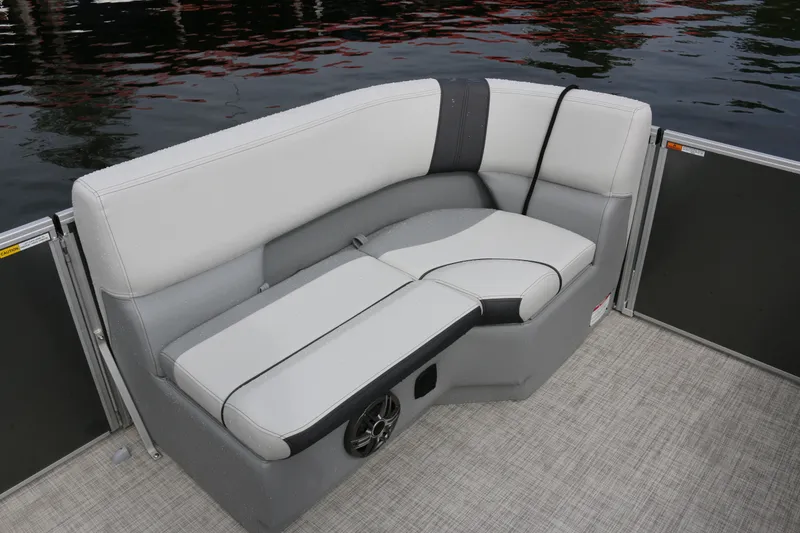 Slide: The Image of Luxurious seating on 2025 SunCatcher Select 18C pontoon boat, featuring sleek design and comfort. - 17