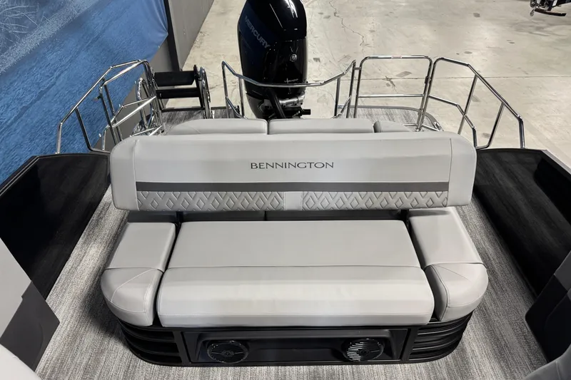 Slide: The Image of 2026 Bennington 26 MCSB boat interior with plush seating and modern design. - 13