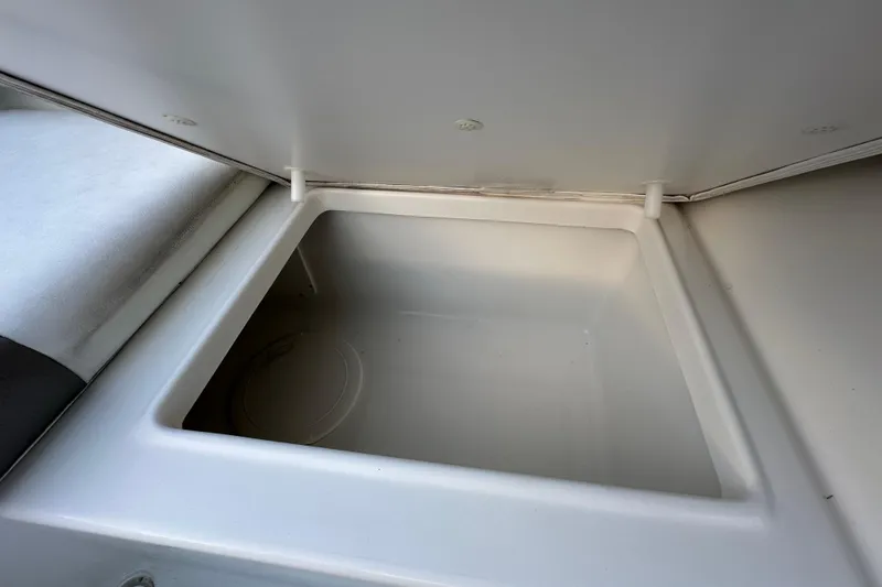 Slide: The Image of Storage compartment in 2021 World Cat 230 SD boat, open lid view. - 81
