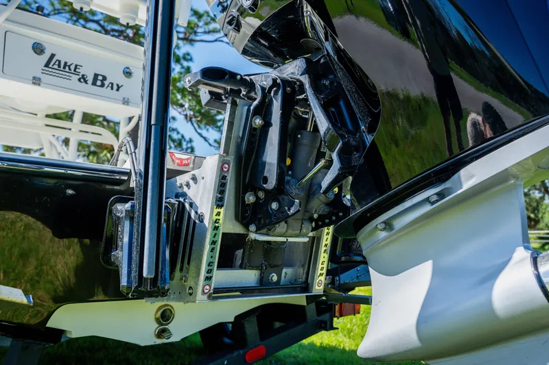 Slide: The Image of 2008 Lake & Bay Boca Grande 20 boat engine detail with hydraulic components. - 75