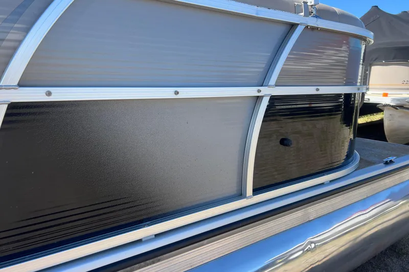 Slide: The Image of 2014 Misty Harbor 2285 Biscayne Bay CU pontoon boat, close-up view of side panel. - 19