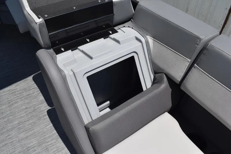 Slide: The Image of 2026 Lowe LS 170 boat interior detail with gray seating and storage compartment. - 30