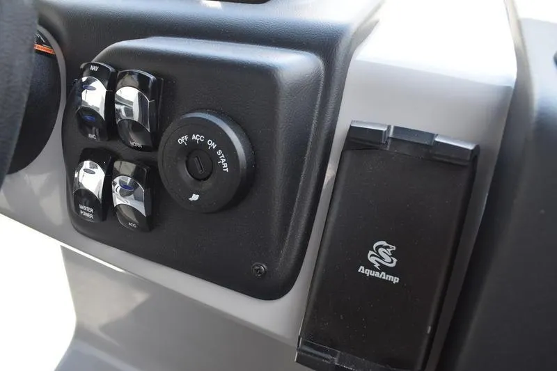 Slide: The Image of 2026 Lowe LS 170 boat seat with gray upholstery and integrated cup holders. - 39