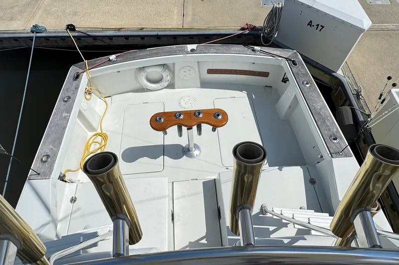Slide: The Image of 1975 Chris Craft 30 Tournament SF boat deck with fishing rod holders and equipment. - 9