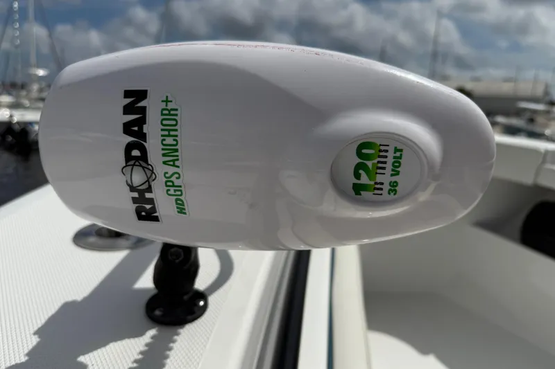 Slide: The Image of Rhodan GPS Anchor+ on 2023 Front Runner 33 CC boat, 120 lb thrust, 36 volt. - 52