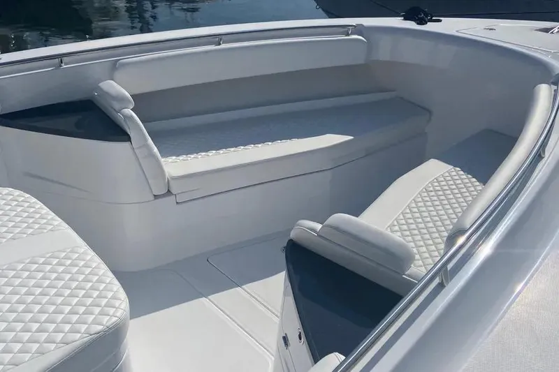 Slide: The Image of Luxurious seating area on 2025 HCB 39 Speciale boat with quilted upholstery. - 6