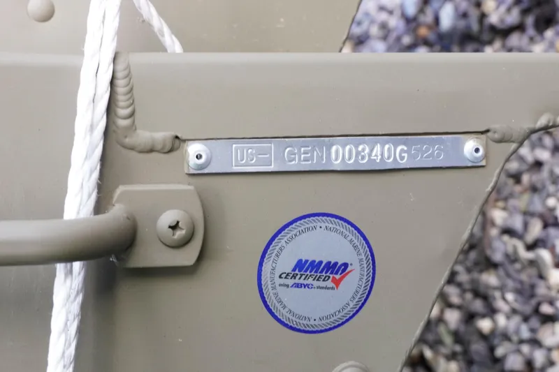 Slide: The Image of Hull identification number on 2026 G3 Gator Tough 1436 boat with NMMA certification sticker. - 12