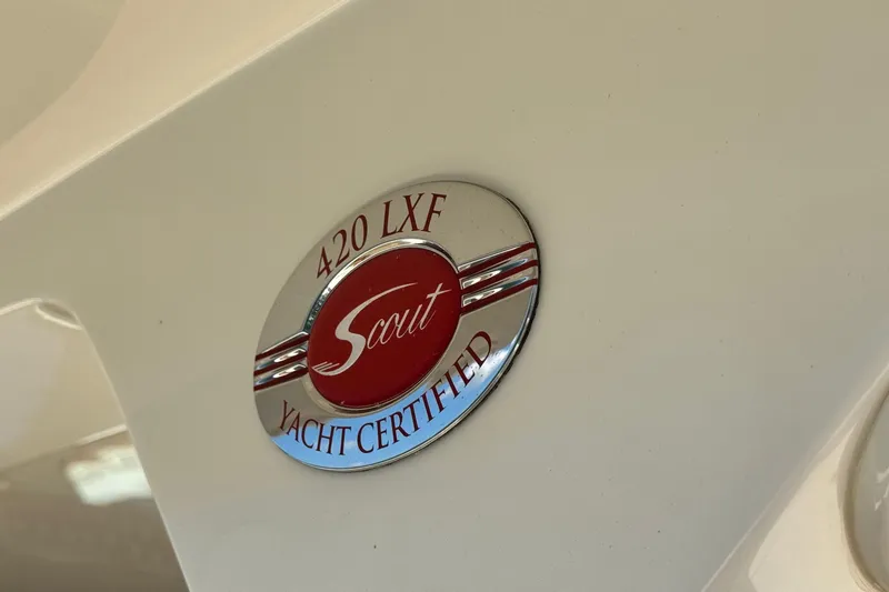 Slide: The Image of Scout 420 LXF 2016 yacht certified emblem on boat exterior. - 24