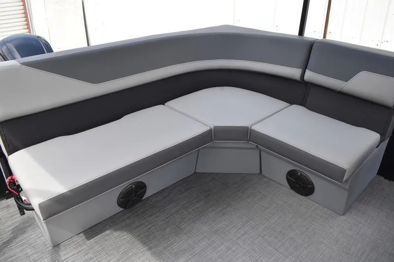 Slide: The Image of 2026 Lowe LS 190 boat interior with gray seating and modern design. - 41