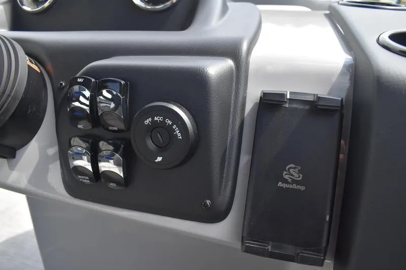 Slide: The Image of Luxurious seating on 2026 Lowe LS 190 boat, featuring modern gray upholstery. - 44