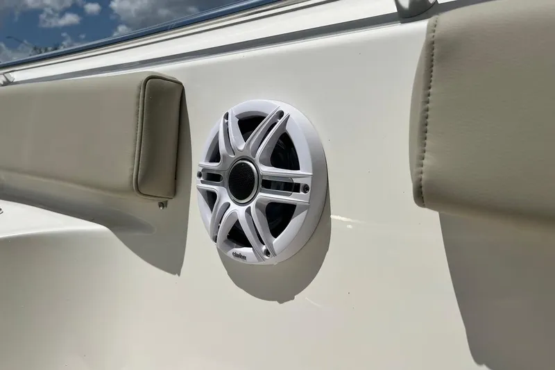 Slide: The Image of 2026 Key West 219 FS boat speaker and cushioned seating detail. - 39