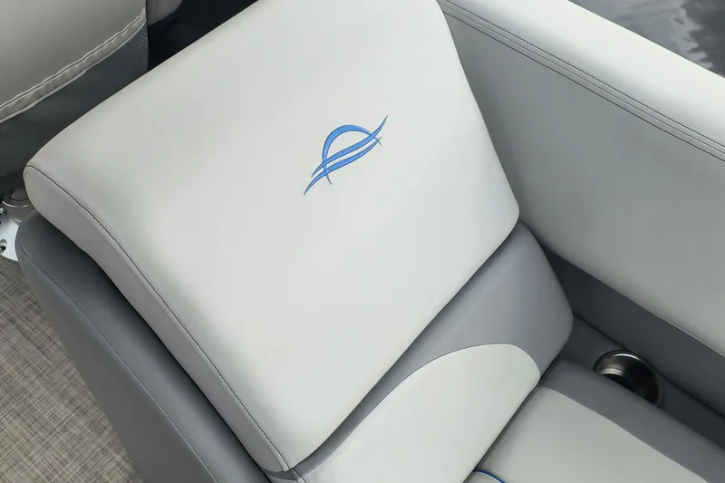 Slide: The Image of Luxurious seating in 2025 SunCatcher Select 324RC boat, featuring elegant embroidery. - 23