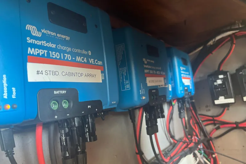 Slide: The Image of Victron Energy SmartSolar charge controllers in Catana 471 yacht, 2001 model. - 163