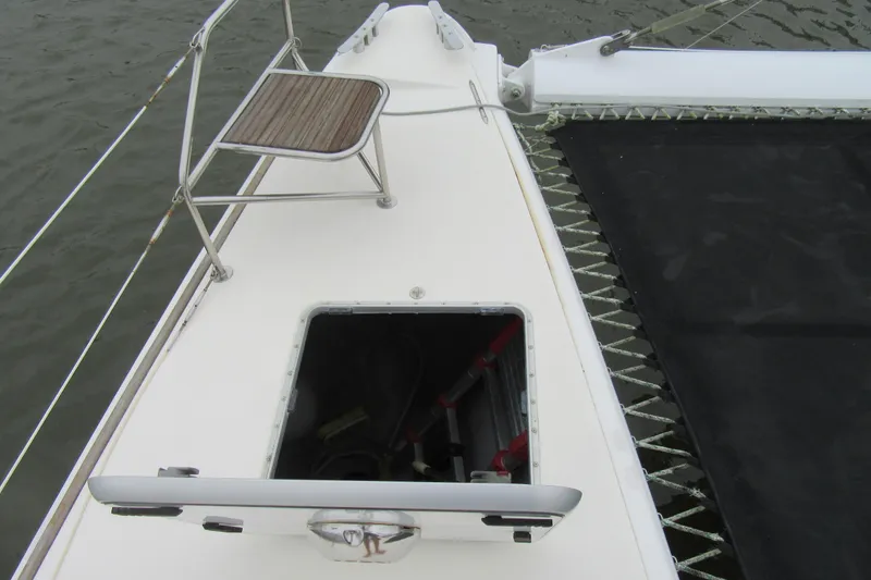 Slide: The Image of Catana 471 catamaran deck with open hatch and seating, 2001 model. - 41