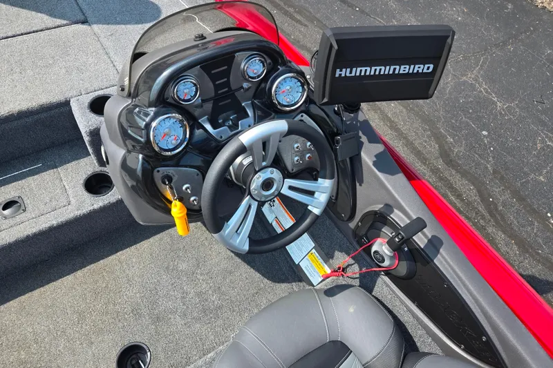 Slide: The Image of 2020 Tracker Pro Team 195 TXW Tournament Edition boat dashboard with Humminbird fish finder. - 12