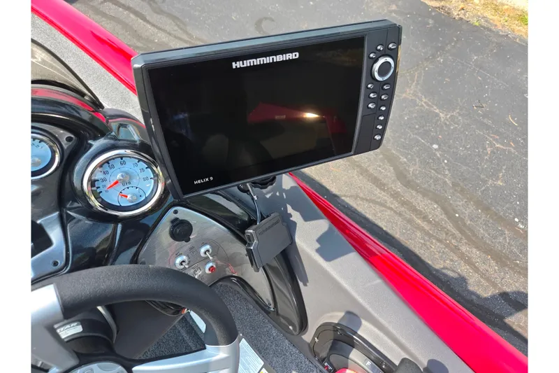 Slide: The Image of 2020 Tracker Pro Team 195 TXW dashboard with Humminbird Helix 9 fishfinder. - 13