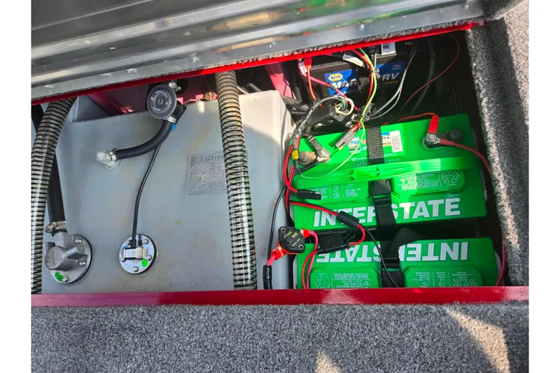 Slide: The Image of 2020 Tracker Pro Team 195 TXW Tournament Edition battery compartment with Interstate batteries. - 26