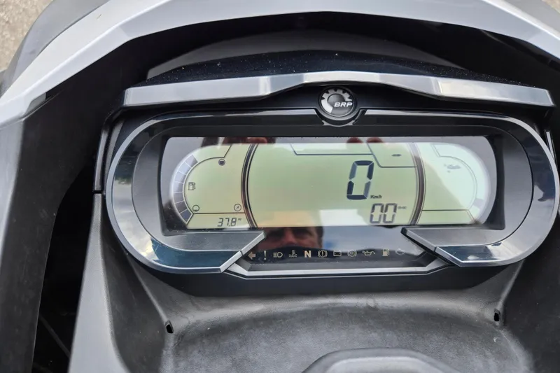 Slide: The Image of 2019 Sea-Doo GTX 230 dashboard displaying speedometer and fuel gauge. - 13