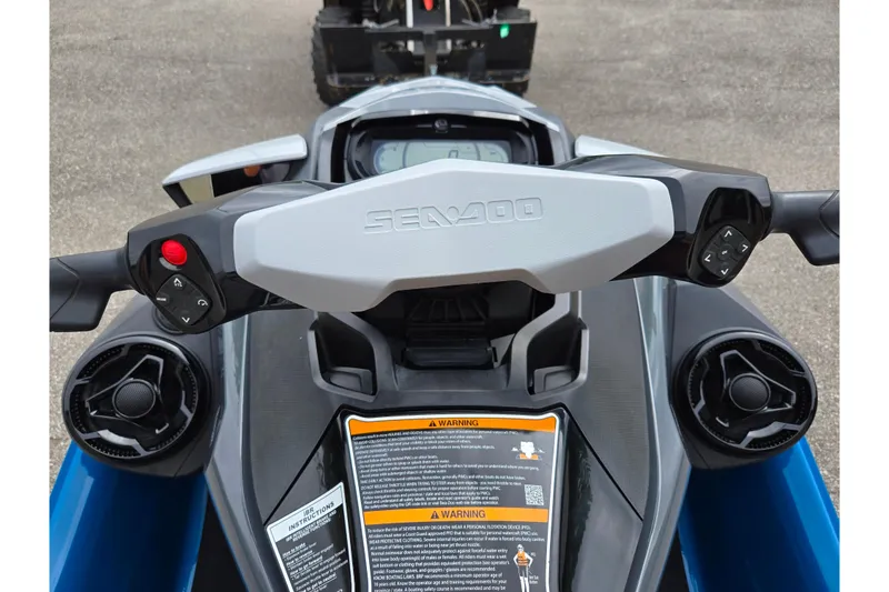 Slide: The Image of 2019 Sea-Doo GTX 230 dashboard with controls and warning labels. - 14