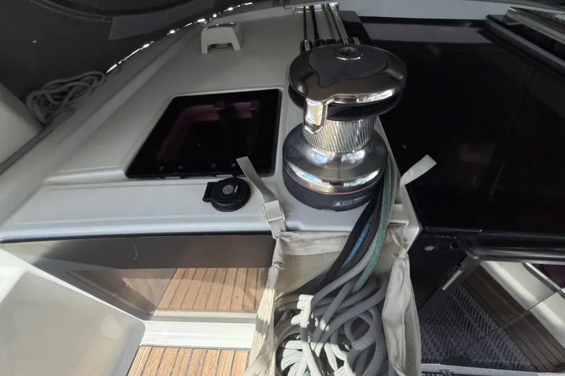 Slide: The Image of Beneteau Oceanis 41 sailboat deck with winch and ropes, 2013 model. - 18