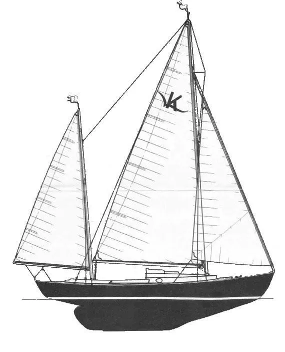 Slide: The Image of 1972 Herreshoff Rozinante sailboat illustration, showcasing classic design and elegant lines. - 1