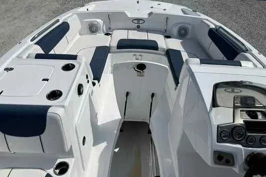 Slide: The Image of 2023 Tahoe 2150 boat interior with seating and control panel, featuring modern design. - 5