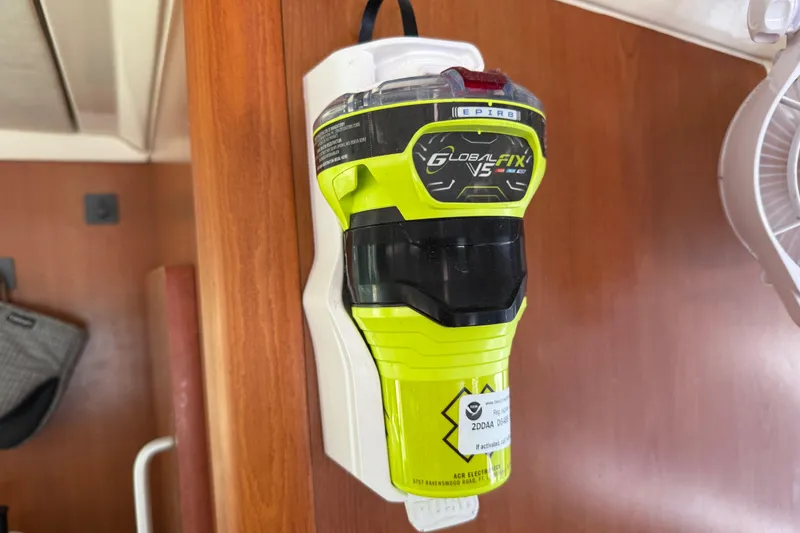 Slide: The Image of EPIRB device mounted on a 2010 Leopard 38 yacht interior wall. - 116
