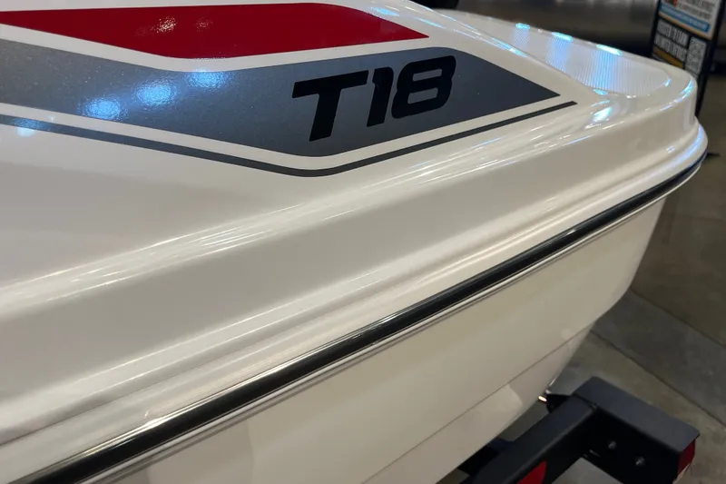Slide: The Image of 2026 Tahoe T18 boat detail with sleek design and modern graphics. - 5