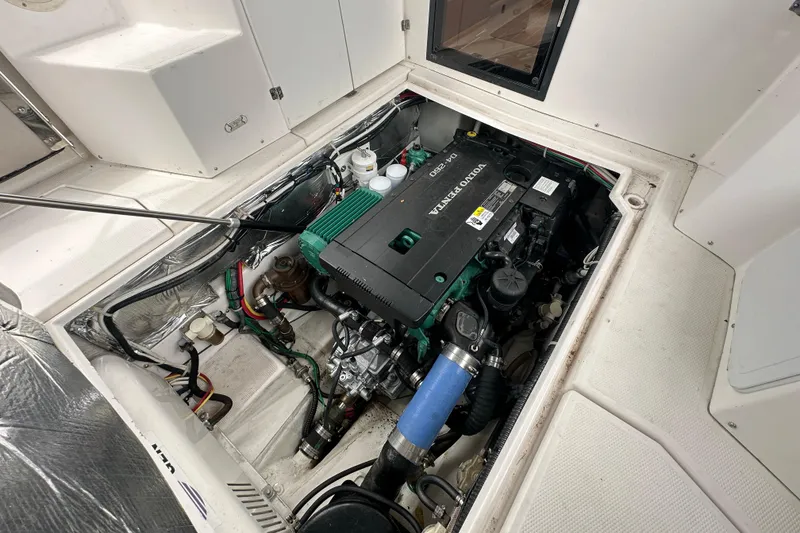 Slide: The Image of 2020 Cutwater C-28 engine compartment with Volvo Penta D4-280 engine. - 19