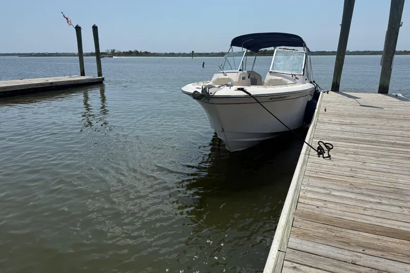 Slide: The Image of 2008 Grady-White Tournament 275 boat with twin Yamaha engines on a trailer. - 4