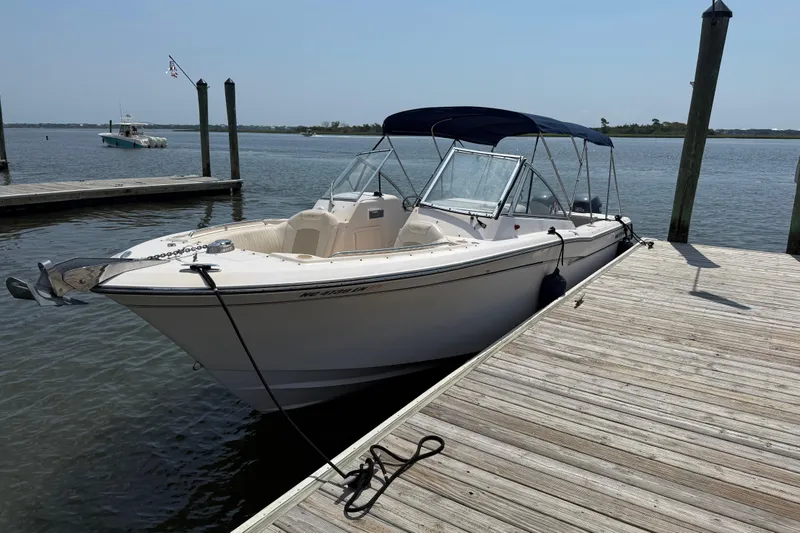 Slide: The Image of 2008 Grady-White Tournament 275 boat with dual Yamaha engines on trailer. - 6