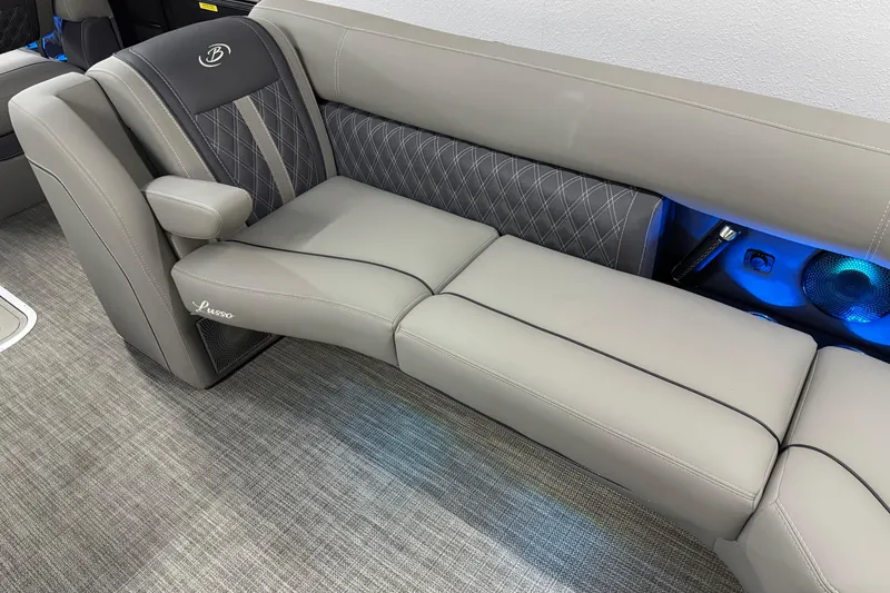 Slide: The Image of Luxurious seating in 2023 Barletta LUSSO 25U boat with elegant upholstery and ambient lighting. - 30