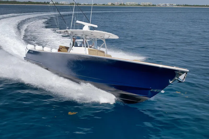 Slide: The Image of 2022 Valhalla Boatworks V-41 cruising on open water, showcasing sleek design and performance. - 103